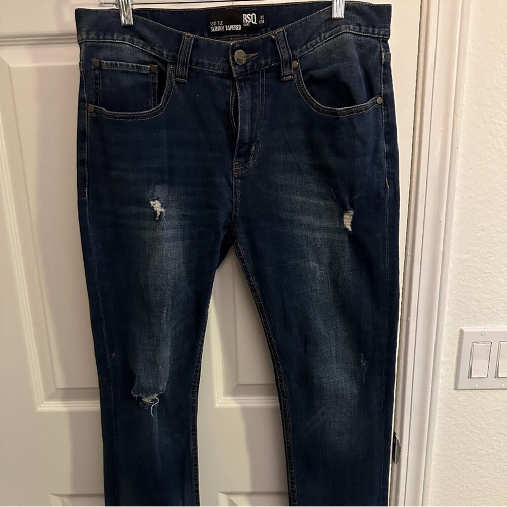 RSQ Men's Seattle Skinny Tapered Distressed Denim Jeans,